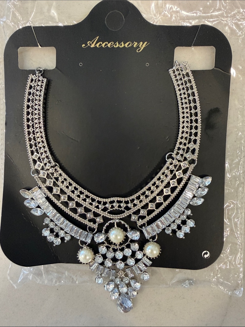 Silver Crystal & Pearl Statement Necklace